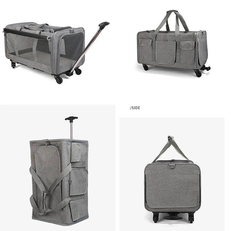 Portable Pet Trolley Case Detachable Universal Wheel Breathable Foldable Large Capacity Pet Puppy Travel Bag Breathable Mesh Bag