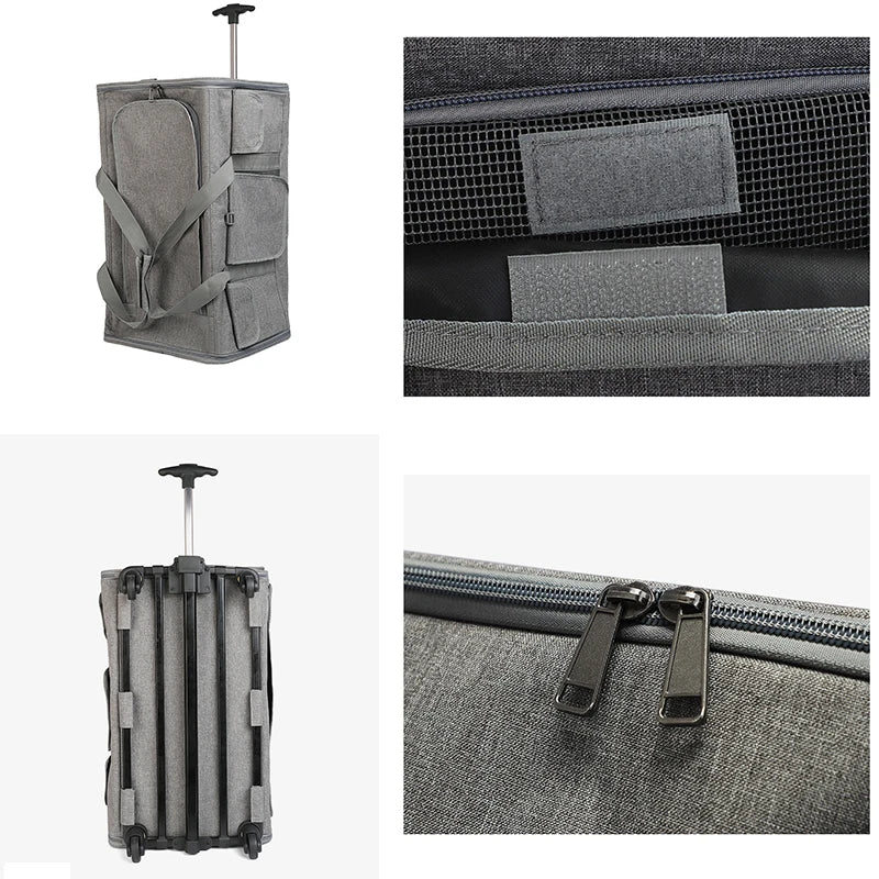 Portable Pet Trolley Case Detachable Universal Wheel Breathable Foldable Large Capacity Pet Puppy Travel Bag Breathable Mesh Bag