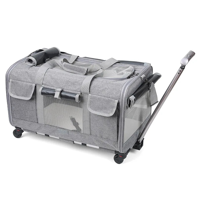 Portable Pet Trolley Case Detachable Universal Wheel Breathable Foldable Large Capacity Pet Puppy Travel Bag Breathable Mesh Bag