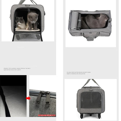 Portable Pet Trolley Case Detachable Universal Wheel Breathable Foldable Large Capacity Pet Puppy Travel Bag Breathable Mesh Bag