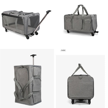 Portable Pet Trolley Case Detachable Universal Wheel Breathable Foldable Large Capacity Pet Puppy Travel Bag Breathable Mesh Bag