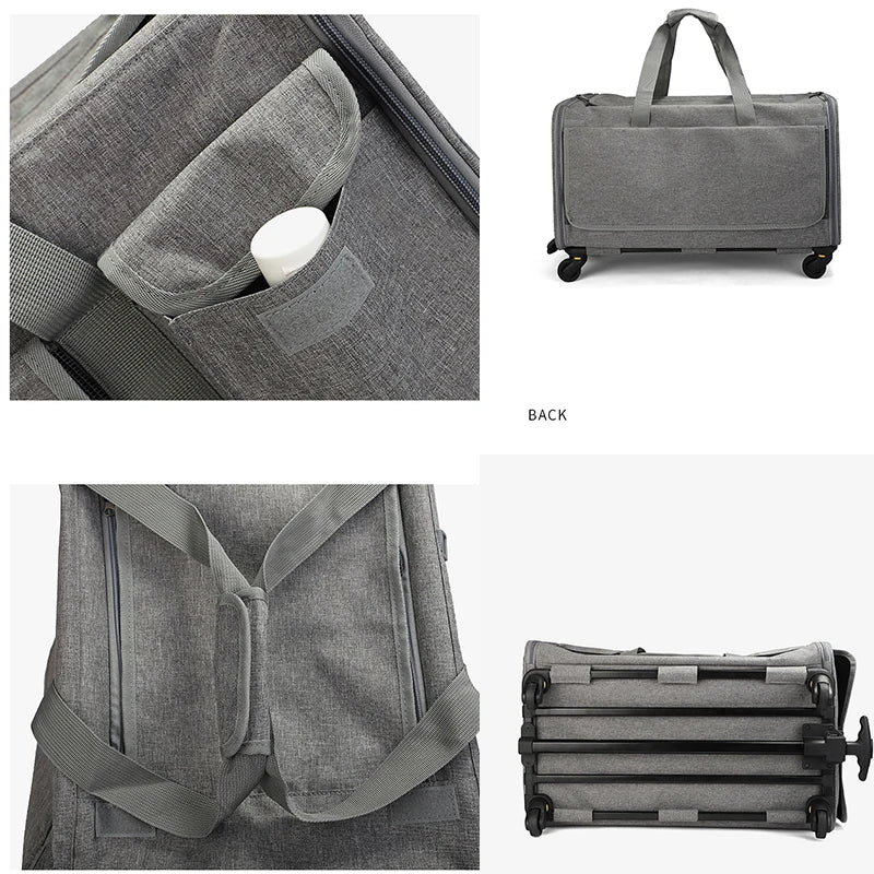 Portable Pet Trolley Case Detachable Universal Wheel Breathable Foldable Large Capacity Pet Puppy Travel Bag Breathable Mesh Bag