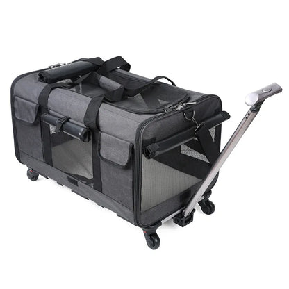 Portable Pet Trolley Case Detachable Universal Wheel Breathable Foldable Large Capacity Pet Puppy Travel Bag Breathable Mesh Bag