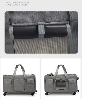 Portable Pet Trolley Case Detachable Universal Wheel Breathable Foldable Large Capacity Pet Puppy Travel Bag Breathable Mesh Bag