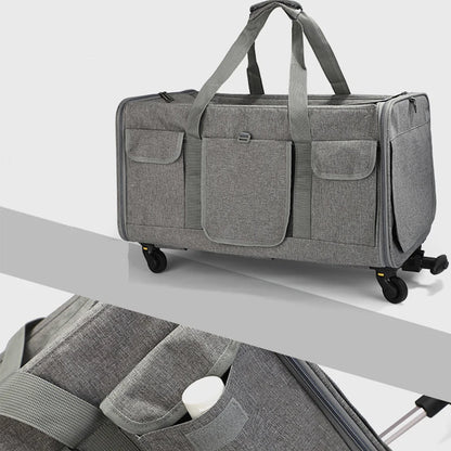 Portable Pet Trolley Case Detachable Universal Wheel Breathable Foldable Large Capacity Pet Puppy Travel Bag Breathable Mesh Bag