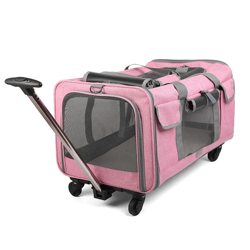 Portable Pet Trolley Case Detachable Universal Wheel Breathable Foldable Large Capacity Pet Puppy Travel Bag Breathable Mesh Bag