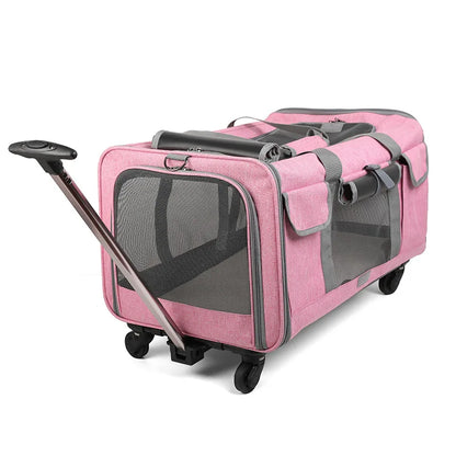 Portable Pet Trolley Case Detachable Universal Wheel Breathable Foldable Large Capacity Pet Puppy Travel Bag Breathable Mesh Bag