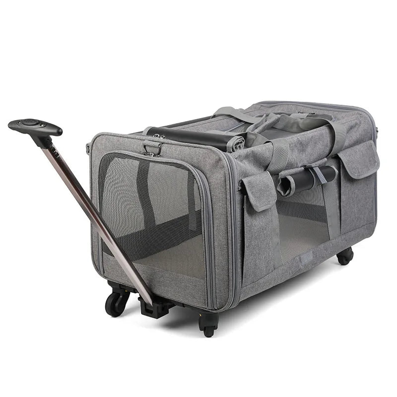 Portable Pet Trolley Case Detachable Universal Wheel Breathable Foldable Large Capacity Pet Puppy Travel Bag Breathable Mesh Bag