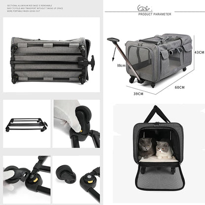 Portable Pet Trolley Case Detachable Universal Wheel Breathable Foldable Large Capacity Pet Puppy Travel Bag Breathable Mesh Bag