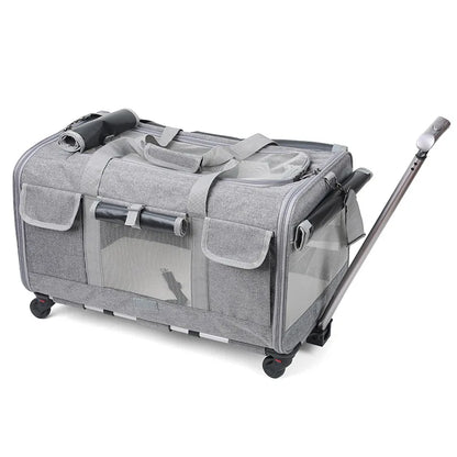 Portable Pet Trolley Case Detachable Universal Wheel Breathable Foldable Large Capacity Pet Puppy Travel Bag Breathable Mesh Bag