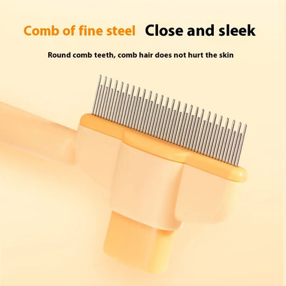 Pet Brush with Release Button, Built-in Stainless Steel