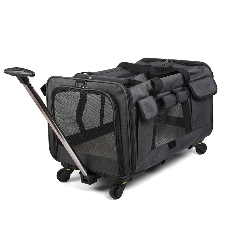 Portable Pet Trolley Case Detachable Universal Wheel Breathable Foldable Large Capacity Pet Puppy Travel Bag Breathable Mesh Bag