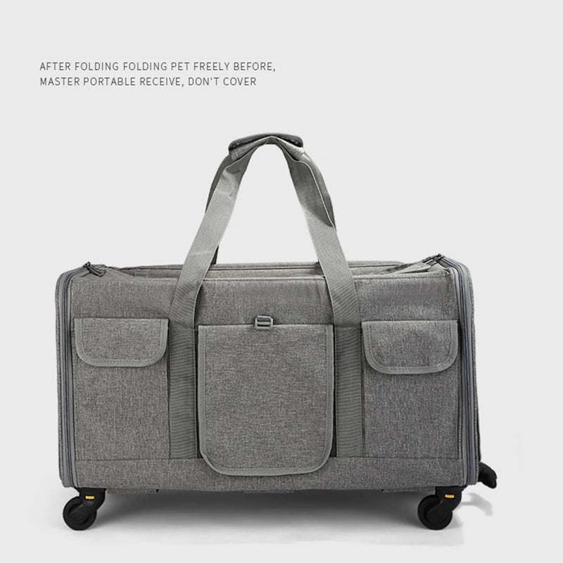 Portable Pet Trolley Case Detachable Universal Wheel Breathable Foldable Large Capacity Pet Puppy Travel Bag Breathable Mesh Bag