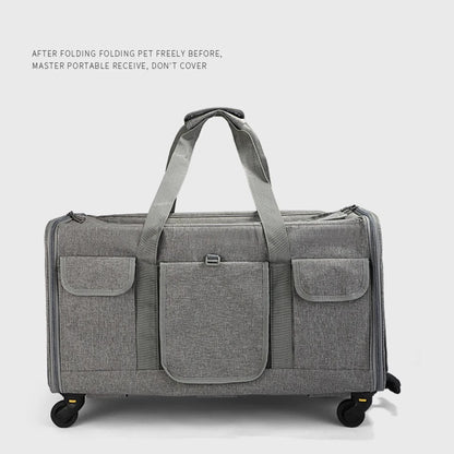 Portable Pet Trolley Case Detachable Universal Wheel Breathable Foldable Large Capacity Pet Puppy Travel Bag Breathable Mesh Bag